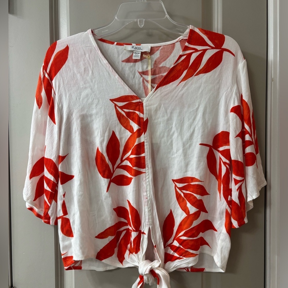 C by One Red Leaf Print Blouse